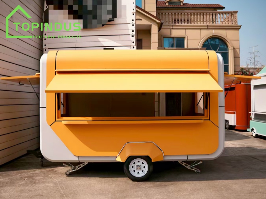 รถพ่วงขายอาหารสีเหลืองแบบสั่งทำพิเศษสำหรับลูกค้าของเราในประเทศกานา